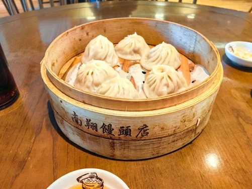 Xiaolongbao in a bamboo steamer at Nanxiang, Shanghai